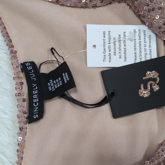 NWT Sincerely Jules Rose Gold Sequin Bodysuit Size M - Picture 3 of 10
